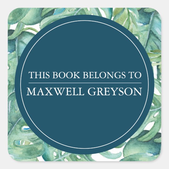 Pegatina Cuadrada Palm Tropical Volver A La Librería Escolar (Anverso)