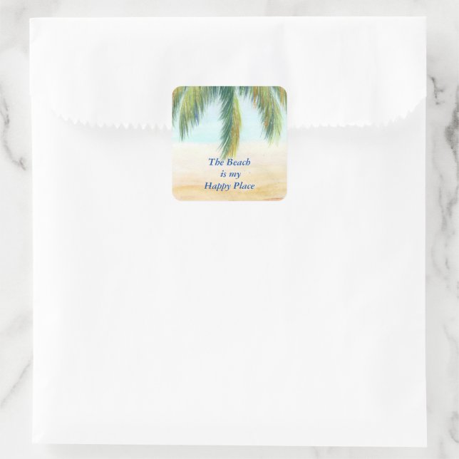 Pegatina Cuadrada Palmera en un día soleado en la playa (Bolso)