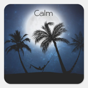 Pegatina Cuadrada Palmeras a la luz de la luna