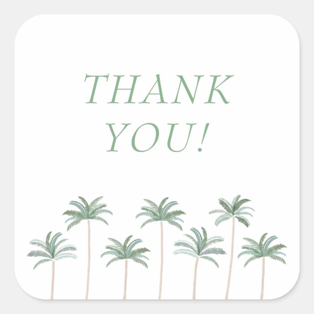 Pegatina Cuadrada Palmeras Elegantes Sticker de Agradecimiento (Anverso)