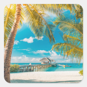 Pegatina Cuadrada Palmeras en la puesta del sol