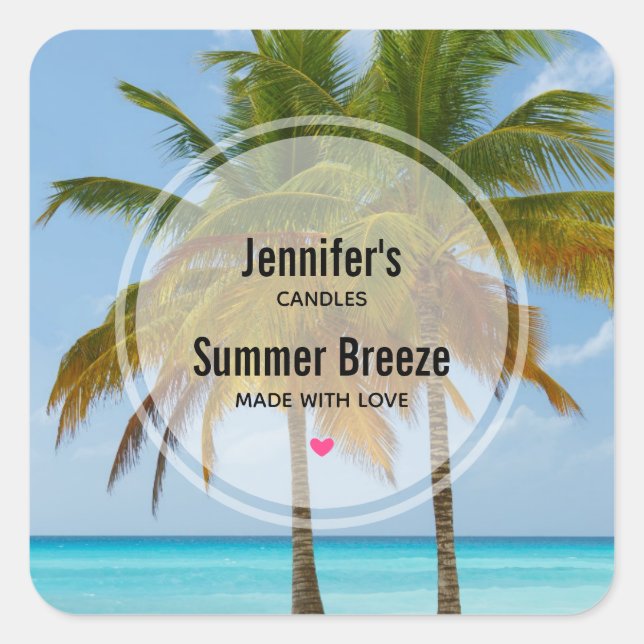 Pegatina Cuadrada Palmeras en un negocio de velas tropicales (Anverso)