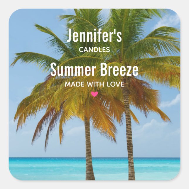 Pegatina Cuadrada Palmeras en un negocio de velas tropicales (Anverso)
