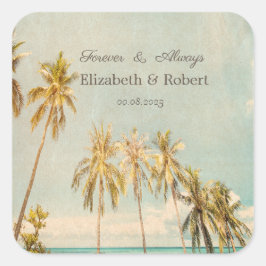 Pegatina Cuadrada Palmeras Retro Beach