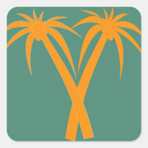 Pegatina Cuadrada Palmeras tropicales naranja Verano