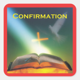 Pegatina Cuadrada Paloma de confirmación, Biblia, Cruz