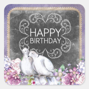 Pegatina Cuadrada Palomas del feliz cumpleaños