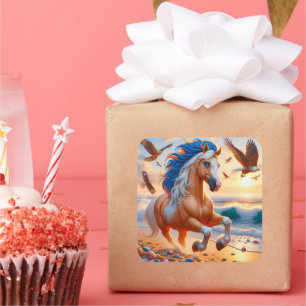 Pegatina Cuadrada Palomino Paint Horse Ocean