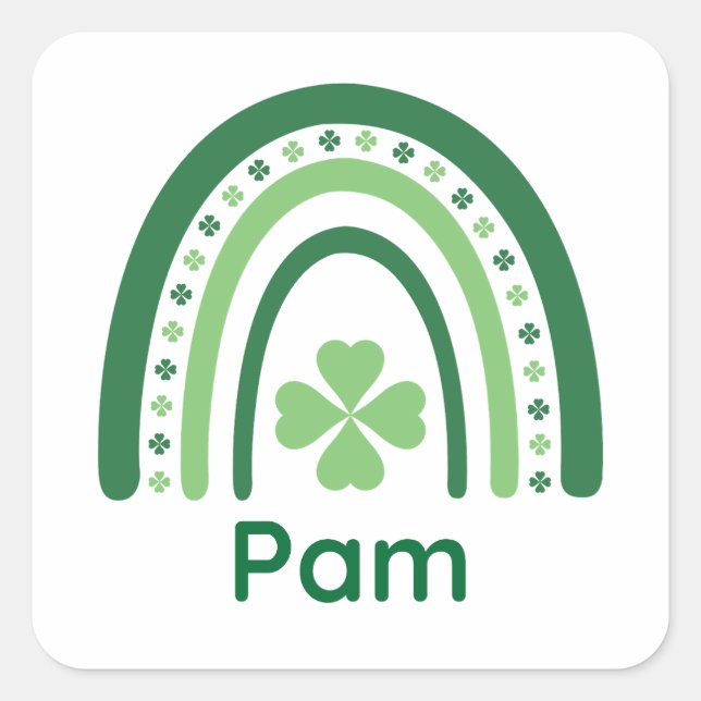 Pegatina Cuadrada Pam Name Clover Boho Rainbow (Anverso)