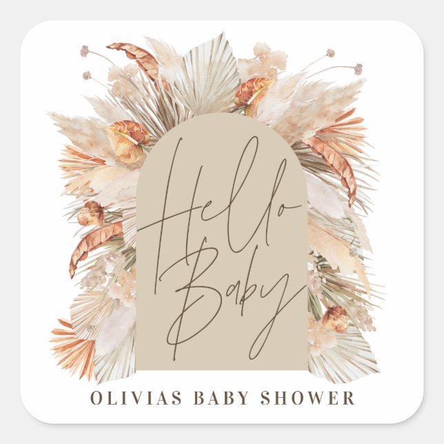 Pegatina Cuadrada Pampas botánicas pasto rústico moderno terracota n (Anverso)