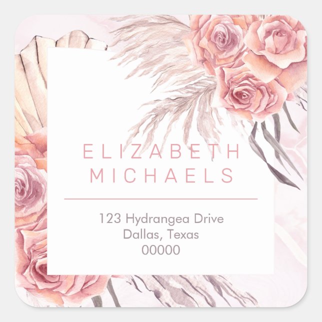 Pegatina Cuadrada Pampas Grass | Dirección de devolución de rosas ro (Anverso)