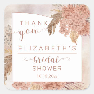 Pegatina Cuadrada Pampas Grass   Hydrangeas Bridal Shower Gracias