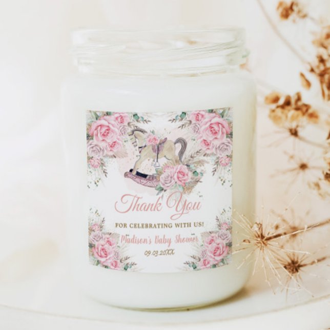 Pegatina Cuadrada Pampas Grass Pink Floral Rocke Horse Baby Shower (Subido por el creador)