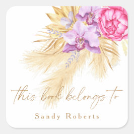 Pegatina Cuadrada Pampas pasto seco boho - este libro pertenece a