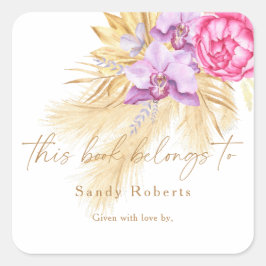 Pegatina Cuadrada Pampas pasto seco boho - este libro pertenece a