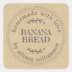 Pegatina Cuadrada Pan Casero Rústico Regalo Papel Kraft 