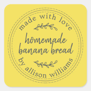 Pegatina Cuadrada Pan de banana casero de fabricación rusa amarillo 
