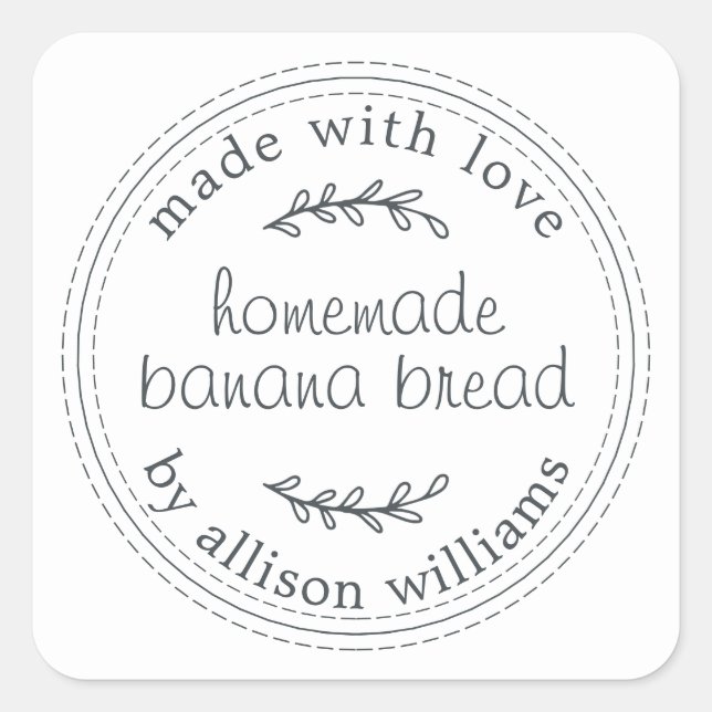 Pegatina Cuadrada Pan de banana casero rústico blanco negro (Anverso)