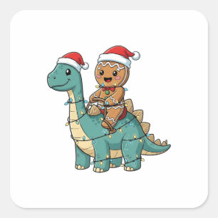 Pegatina Cuadrada Pan de jengibre montando Navidades de Santa dinosa