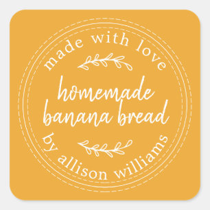 Pegatina Cuadrada Pan de plátano casero de color amarillo meloso