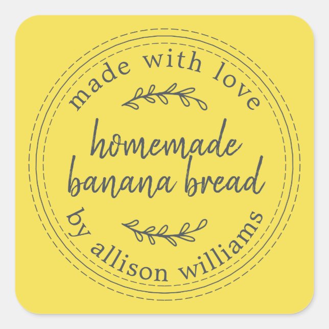 Pegatina Cuadrada Pan de Plátano Casero Rústico Amarillo Brillante (Anverso)