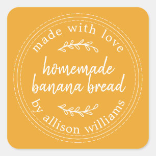 Pegatina Cuadrada Pan de Plátano Casero Rústico Amarillo Suave