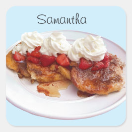 Pegatina Cuadrada Pan Dulce Con Fresas Y Crema