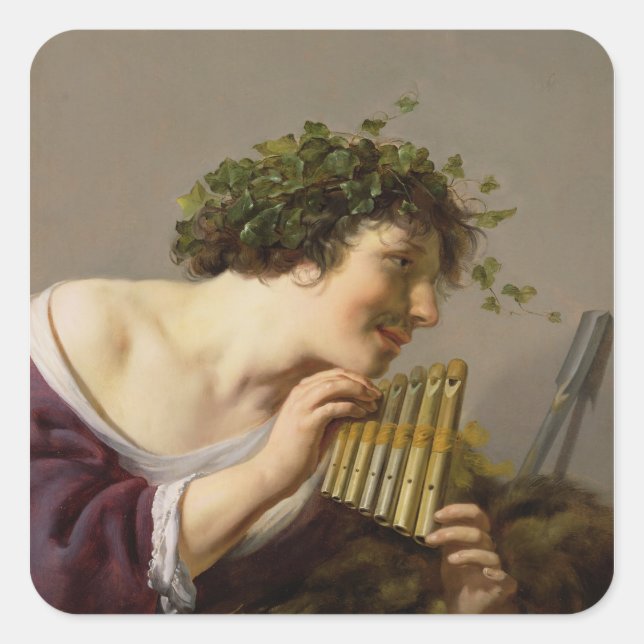 Pegatina Cuadrada Pan jugando a sus cuerdas (Anverso)