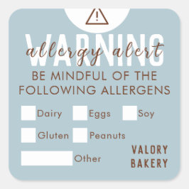 Pegatina Cuadrada Panadería Alerta Alergia Alimenticia Seguridad Pas