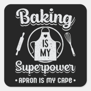 Pegatina Cuadrada Panadería Bake Baking Baker Superpower Cake Gift I