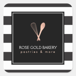 Pegatina Cuadrada Panadería con el logotipo Gold Whisk Spoon de Rosa