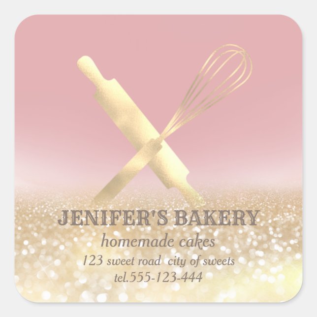 Pegatina Cuadrada panadería de cocineros de bici y de chinche con ch (Anverso)