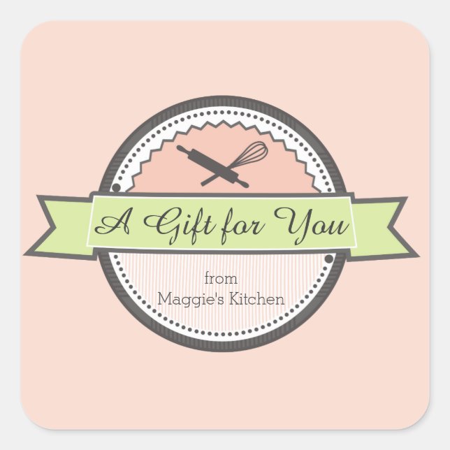 Pegatina Cuadrada panadería de color personalizado rodillo bigotón d (Anverso)