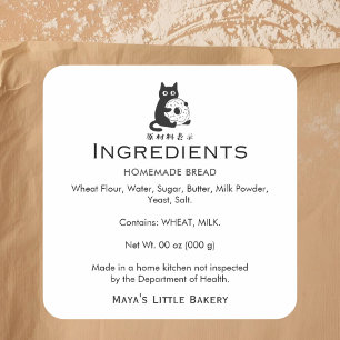 Pegatina Cuadrada Panadería de Donas de Gato Minimalista Ingrediente