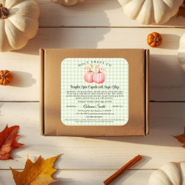 Pegatina Cuadrada Panadería de Gingham de Calabaza Rosa Comida Caser