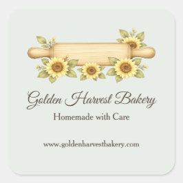 Pegatina Cuadrada Panadería de Girasoles Rústicos | Cabaña Personali