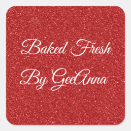 Pegatina Cuadrada Panadería de Navidades de Purpurina Rojo