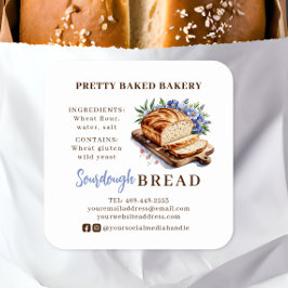 Pegatina Cuadrada Panadería de pan Ingredientes acuáticos y alérgeno