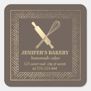 Pegatina Cuadrada Panadería del chef del bigüeñal profesional del al