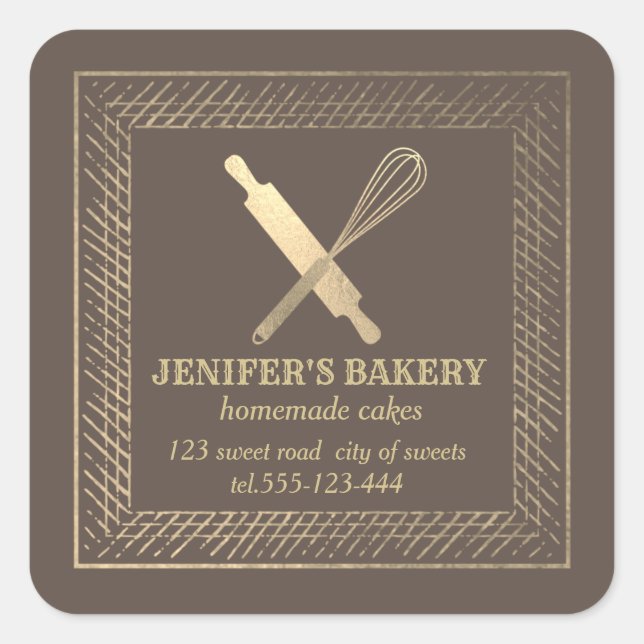 Pegatina Cuadrada Panadería del chef del bigüeñal profesional del al (Anverso)