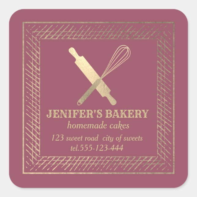 Pegatina Cuadrada Panadería del chef del bigüeñal profesional del al (Anverso)