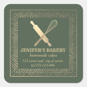 Pegatina Cuadrada Panadería del chef del bigüeñal profesional del al