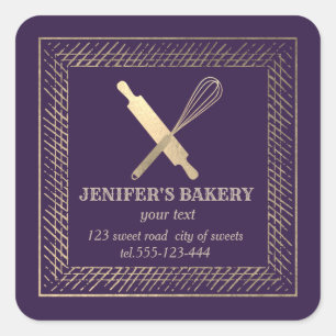 Pegatina Cuadrada Panadería del chef del bigüeñal profesional del al
