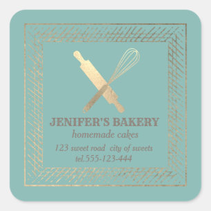 Pegatina Cuadrada Panadería del chef del bigüeñal profesional del al