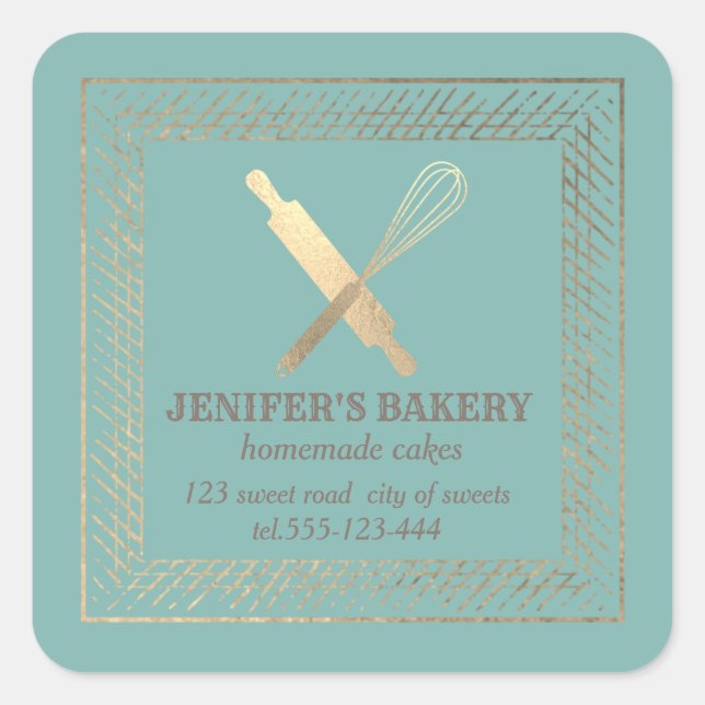 Pegatina Cuadrada Panadería del chef del bigüeñal profesional del al (Anverso)