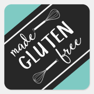 Pegatina Cuadrada Panadería Gluten Free Whisk Green & Black