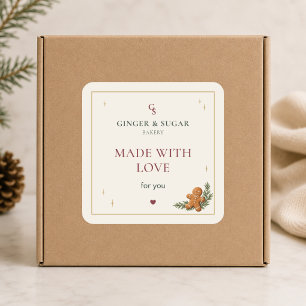 Pegatina Cuadrada Panadería Moderna de Navidad Hecha con Amor