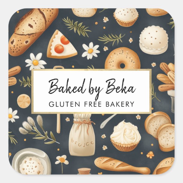 Pegatina Cuadrada Panadería, pan, bollería (Anverso)