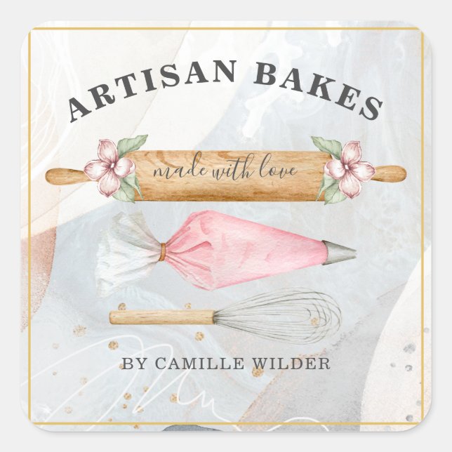 Pegatina Cuadrada Panadería Pastelería Chef Bakers Business Square S (Anverso)