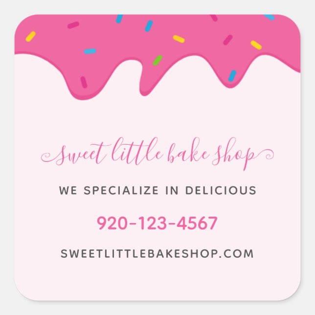 Pegatina Cuadrada Panadería que bitula las gotas de escarcha que rom (Anverso)